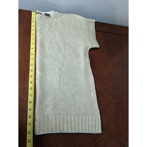 Verve Ami Sweater XL Gold Metallic Rib Knit Crew Neck Short Sleeve‎ Sparkle Work - Picture 6 of 8